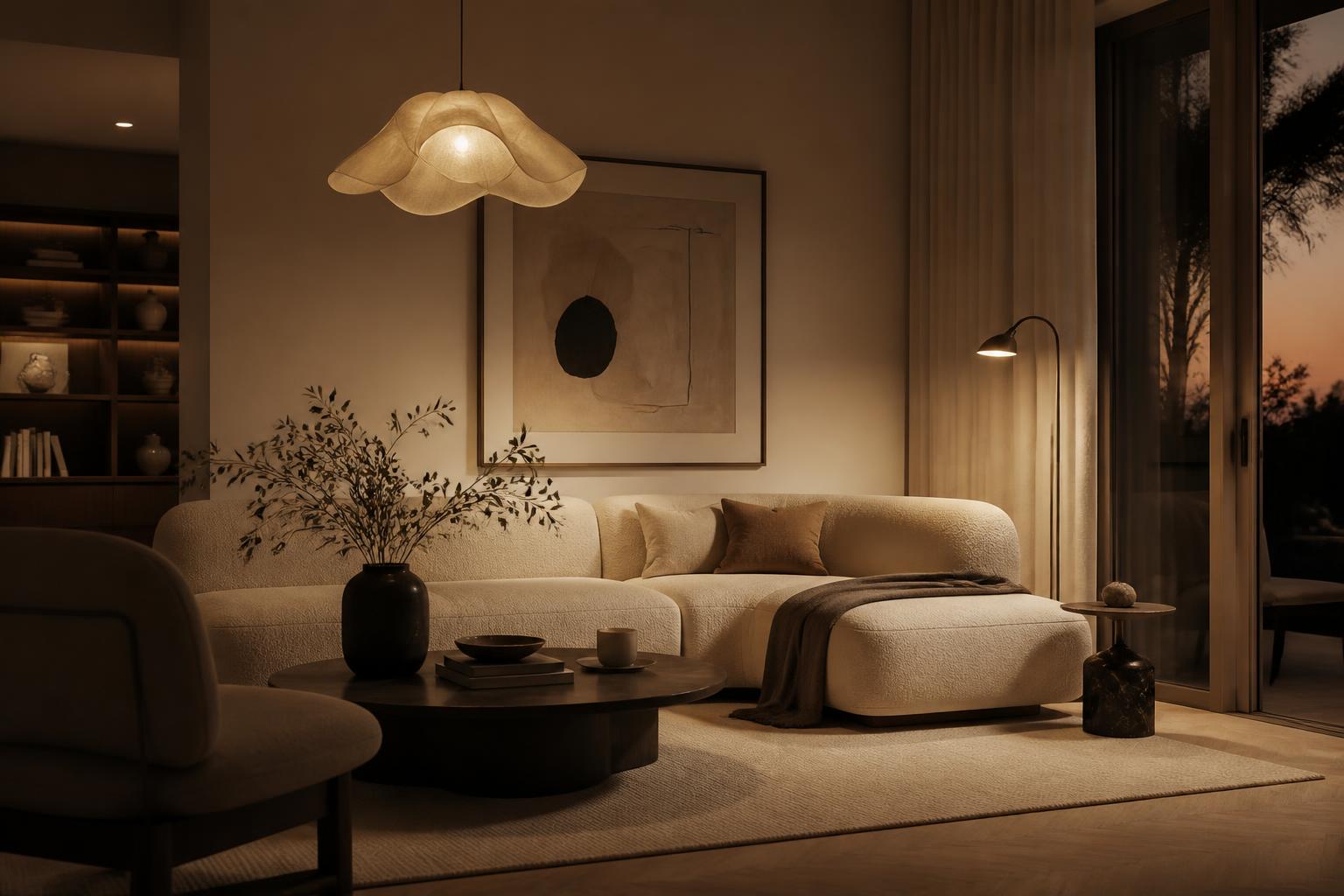 Sala de estar moderna iluminada por luminárias Lumina At Home